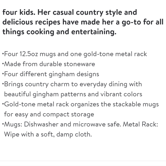 🎁 New Pioneer Woman Merry Meadow Gingham 5-Piece Stacking Mugs with Rack - Picture 10 of 11